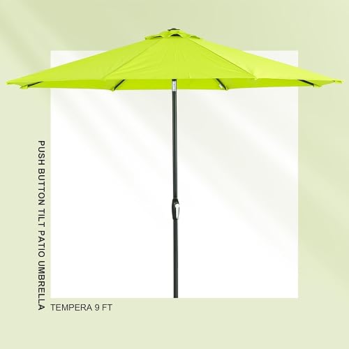 Miniatura 2 de Tempera Sombrillas de patio a rayas para exteriores, con manivela y botón de inclinación, inclinación automática, 8 varillas de acero, toldo de alta
