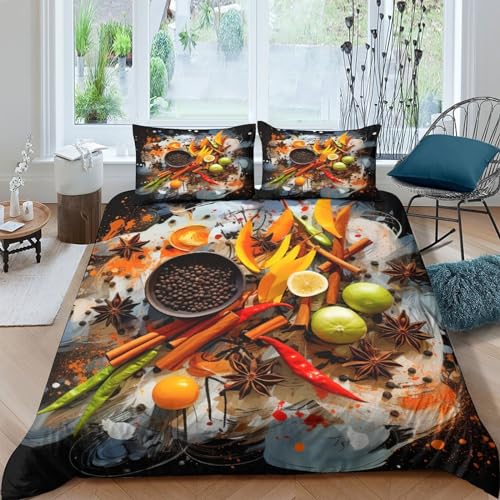 Ropa de cama 3D de ingredientes alimentarios con funda nórdica microfibra y fundas almohada 2