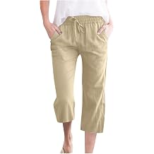LRMQS Capri Pants for Women Casual Summer 2026 Drawstring Capris Linen Pants Pockets Beach Straight Wide Leg Cropped Trousers