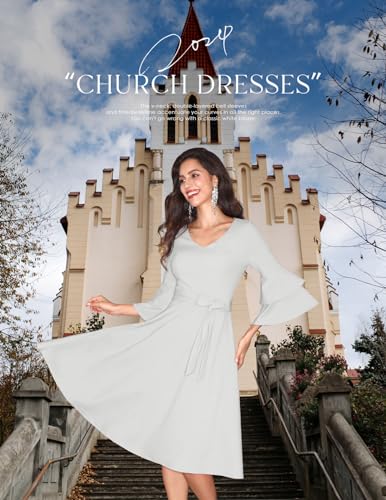Image of DRESSTELLS Women's Cocktail Dress Summer Wedding Guest Party Vintage 3 /4 Bell Sleeve V Neck A-Line Dress