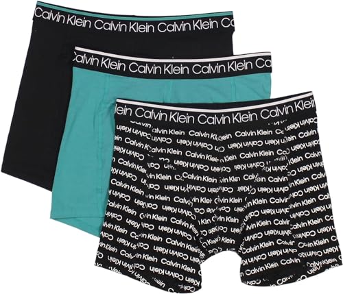 Calvin Klein Men's Cotton Stretch Surge Boxer Brief 3-Pack (Black/Turquoise, Small)