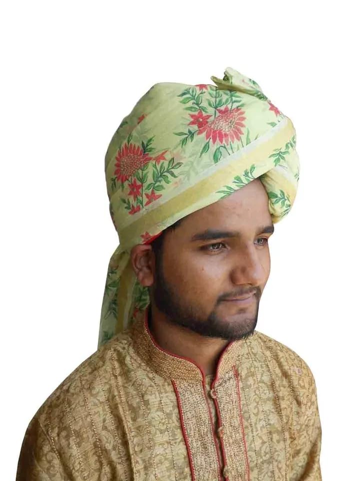 Men Hat Indian Handmade Floral Print Wedding New Sherwani Turban Pagri Groom Pag 7 (22") Medium Multi-Color-image-18