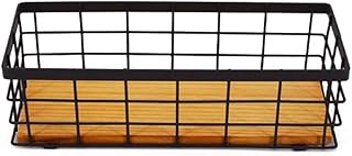 Metal Wire Storage Basket Wood Base Storage Organizer Bin Basket For Kitchen Cabinets Bathroom Garage Laundry Room Wire Decorative Baskets For Home Decor