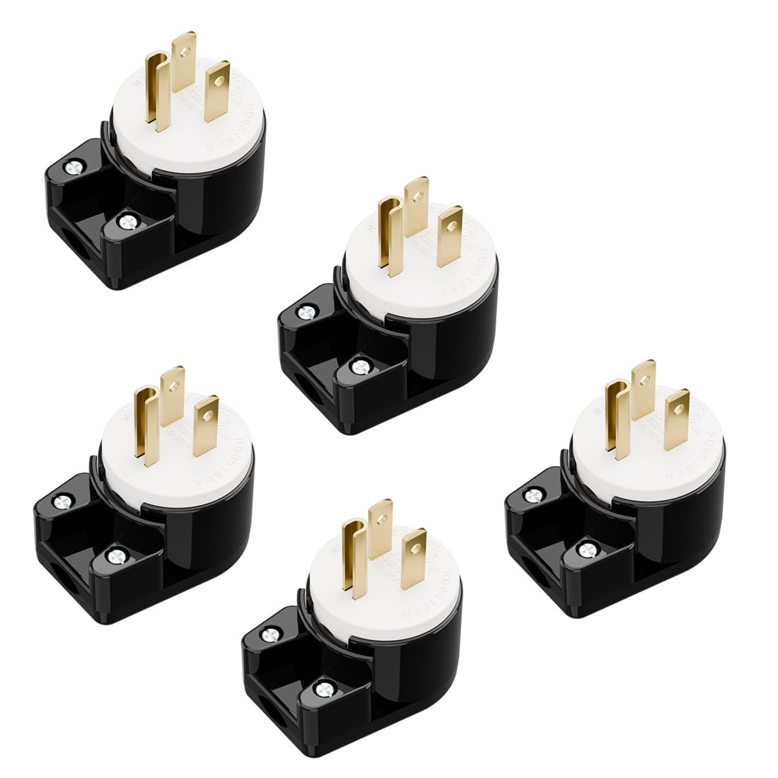 (5xPCS) Right Angle Nema 5-15P 15A 125V AC Plug, [ETL] Easy Assembly 90 Degree USA Canada Male DIY Rewirable 8 Directions Adjustable AC Connector