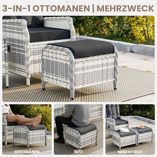 ALAULM 5-teiliges Rattan Gartenmöbel Set mit 2 verstellbaren Relaxsofas, 2 Hockern & 1 Couchtisch… – Ansicht 2