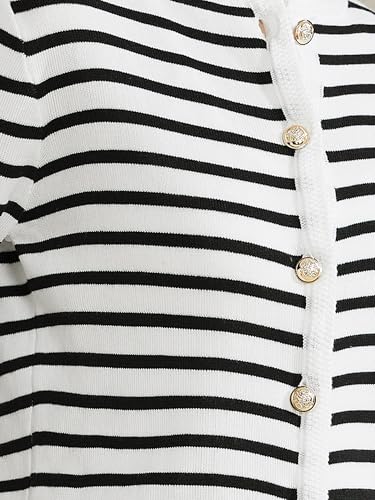 Image of Allegra K Striped Cardigan Sweater for Women's Long Sleeve Button Down Crewneck Trendy Knit Cardigans