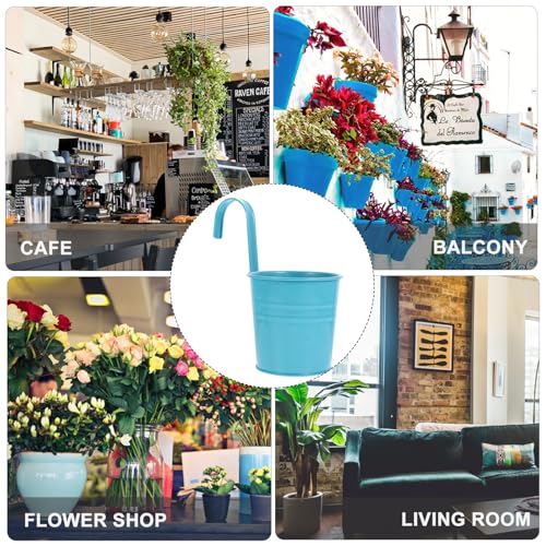 Pots de fleurs suspendus haut de gamme lot de 6 bleu en fer robuste - 8