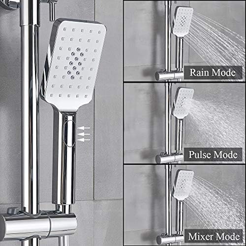 Rubinetto Doccia Cromato, Rubinetto termostatico per Vasca, soffione Doccia a Pioggia, Miscelatore per Vasca da Parete, Set Doccia con termostato, Tubo Tondo Cromato, Tubo Tondo CR