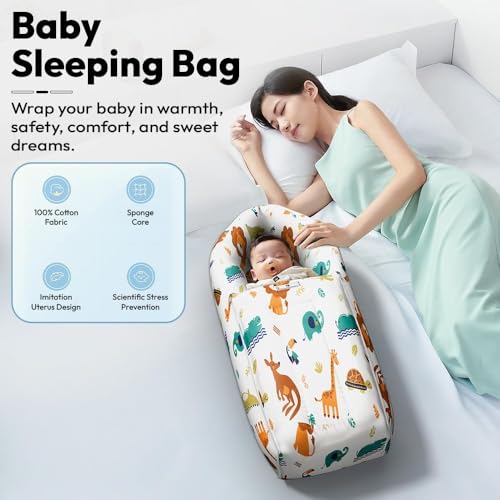Image of StarAndDaisy 3 in 1 Baby Sleeping Bag for New Born /Baby Carrier for New Born /Soft and Comfortable Baby Bed for 0-12 Months /Foldable & Washable Cotton Design (Lion Print)