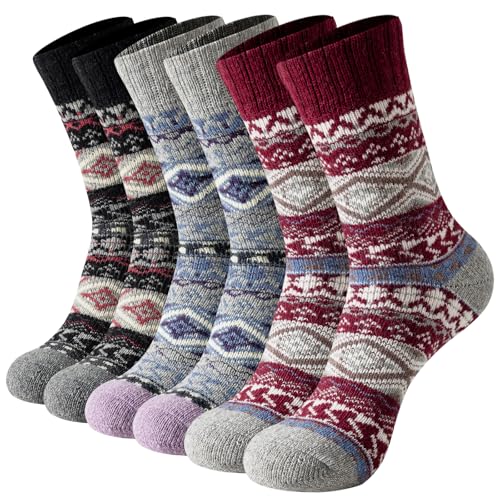 BISOUSOX Calcetines de Lana Merino Mujer Calcetines Gruesos Invierno Térmicos Para Estar en Casa Deporte Regalo para Mujer Madre 3 Pares