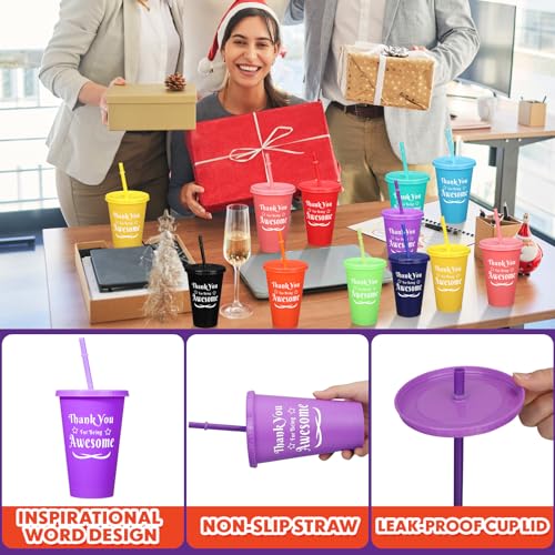 80-Pcs-Thank-You-Gifts-16-oz-Colorful-Tumbler-with-Straw-and-Lid-Plastic-Reusable-Cups-Thank-You-Mug-Tumbler-Water-Bottle-Cold-Drink-Travel-Mug-for-Kids-Adults-Birthday-Party-10-Colors