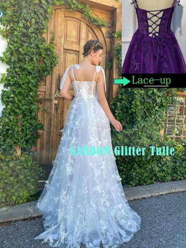 GARDOM 3D Butterfly Tulle Corset Prom Dresses for Teens Formal Fairy Ball Gowns Spaghetti Straps Evening Gown with Slit4
