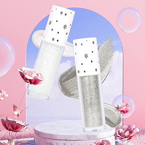 Lanflower Korean Glitter Eyeshadow Liquid Bling, Quick Drying, Long Lasting, Opaque, Gel-Based Formula, Glitter Glue For Eye Crystals Makeup (02 Star River) #TOP6