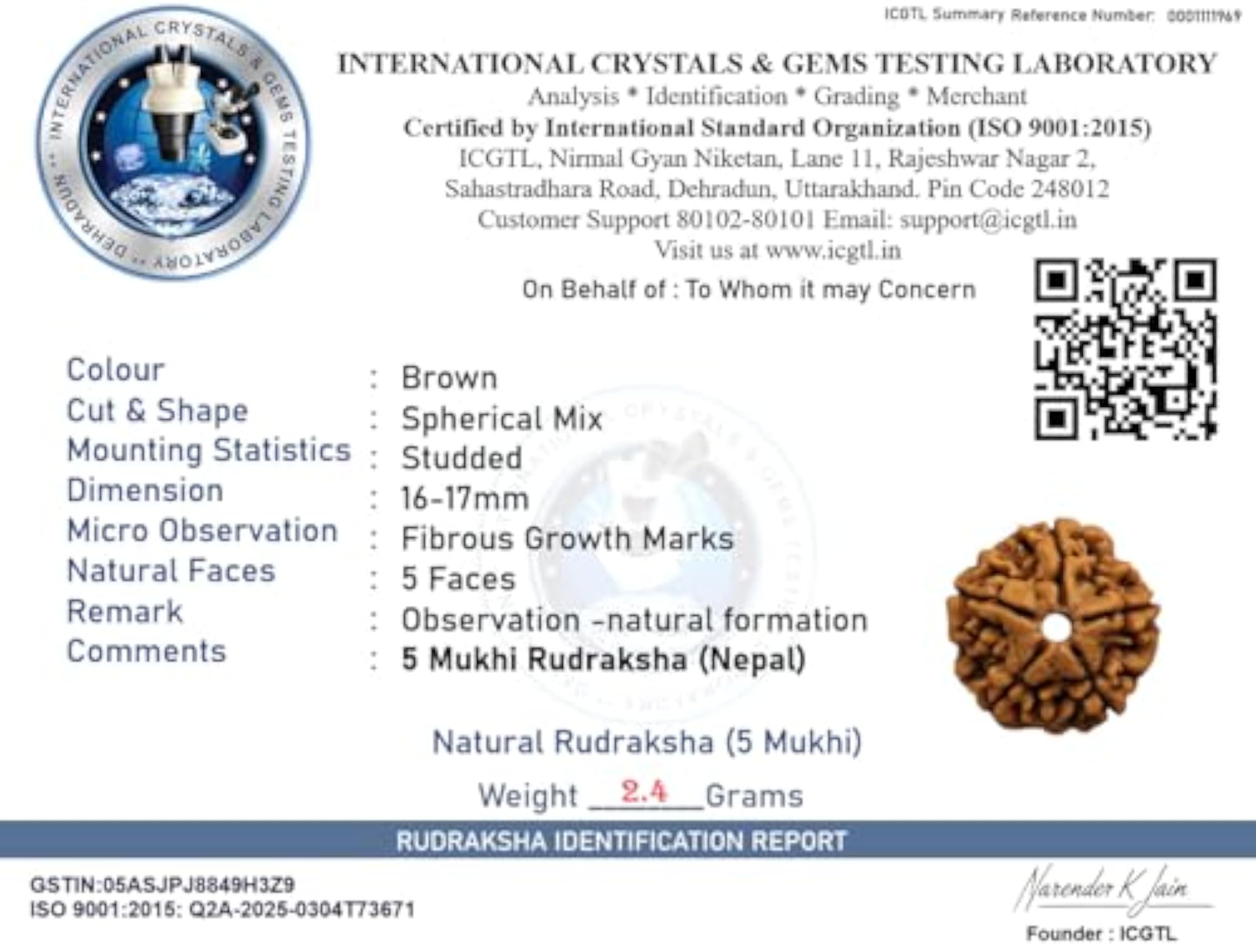 Big Size 5 Mukhi Rudraksha Certified Original Nepali Bead for Meditation