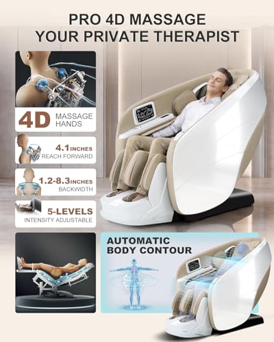 Image of Massage Chair Full Body,4D Zero Gravity Massager Recliner with Touch Screen Controller, SL-Track Heating, Foot Massage, Auto Modes, Bluetooth Speaker, Beige