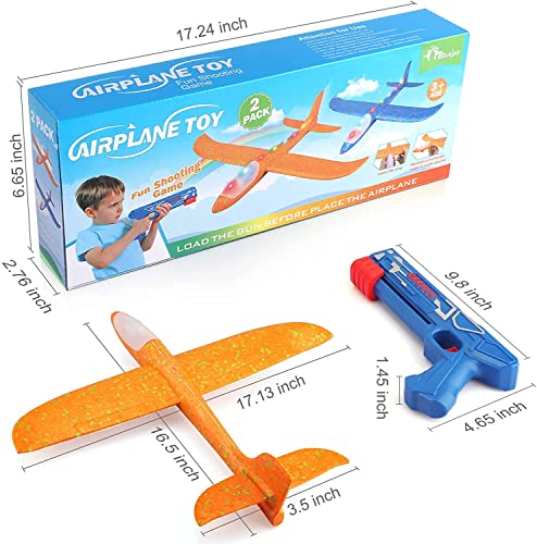 Bluejay 17.5" Airplane Launcher Toys, 2 Flight Modes Led Foam Glider Catapult Plane, Outdoor Sport Flying Toy For Kids, For Age 4 5 6 7 8 9 10 12 Year Old Boys Girls(2 Pack) #TOP5