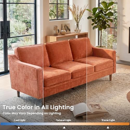 Image of Kingfun 80 inch Chenille Sofa, 3 Seater Couch, Mid Century Modern Couches with Solid Wood Legs for Living Room Bedroom