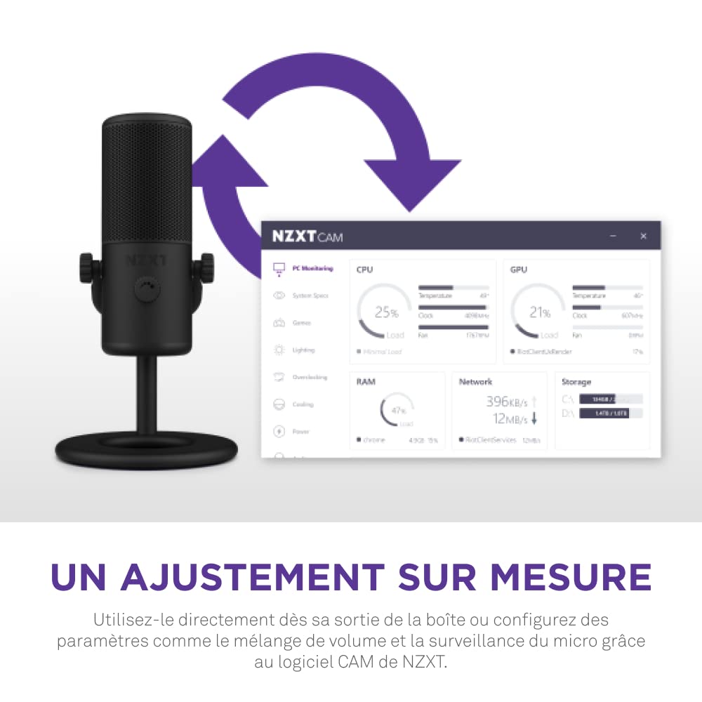 NZXT Capsule Mini Microphone USB – AP-WMMIC-B1 - Haute résolution – Directivité cardioïde – Idéal pour Le Streaming, la création de Contenu et la Diffusion de podcasts – Noir
