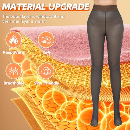 Image of 2 Pack Fleece Lined Tights Sheer Winter - Fake Translucent Tights Winter Thick Warm Pantyhose Sheer Women Leggings