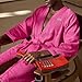 Lacoste Classic Pique Bath Robe, 100% Soft Cotton Terry, Unisex Bathrobe for Adult Women & Men, Luxury Robe for Spa, Super Absorbent & Quick Drying, One Size Fits Most, Magenta