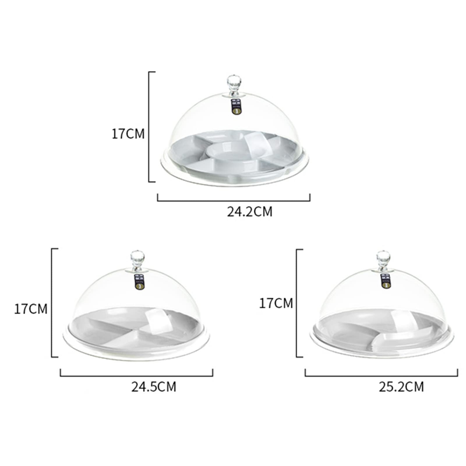 Copertura per Alimenti, Campana Coperchio Microonde,Vassoio per frutta con coperchio a cupola, vassoio separato in melamina bianca con coperchio in plastica trasparente, caramelle, biscotti,