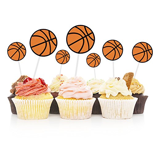 HOKPA Basketball Cupcake Toppers Cake Fruit Food Picks Dessert Table for Boys Kids Birthday Party Baby Shower Wedding Christmas Decor (30PCS)