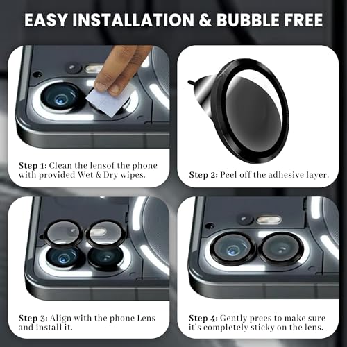 Image of ArmourPro Camera Rings Tempered Glass for Nothing Phone 2, Tough HD Individual Aluminum Alloy Rings 9H Camera Cover, Scratch-Resistant,Camera Lens Protection| Black, 1 Pack