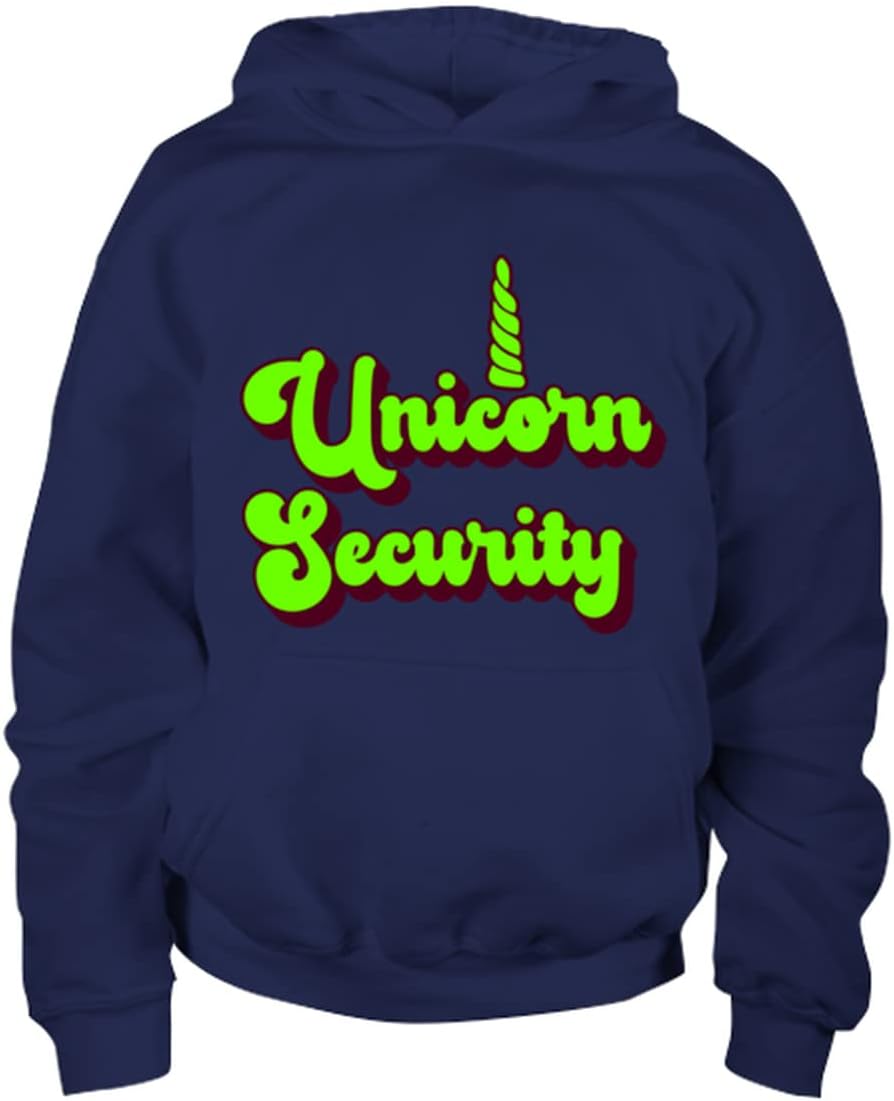 Unicorn Security Neon Green Vintage Retro 70s 80s 90s Plus Size Girls Boys Youth Hoodie Navy