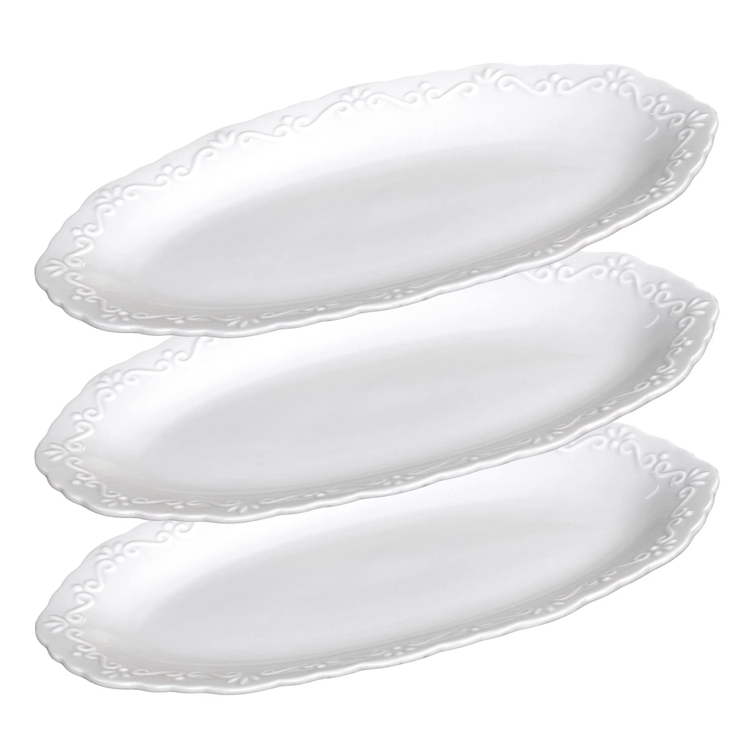 3er Set Servierplatten Platte oval klein 'Provence' Porzellan Vintage Shabby Antique, ca. 14 x 23 cm