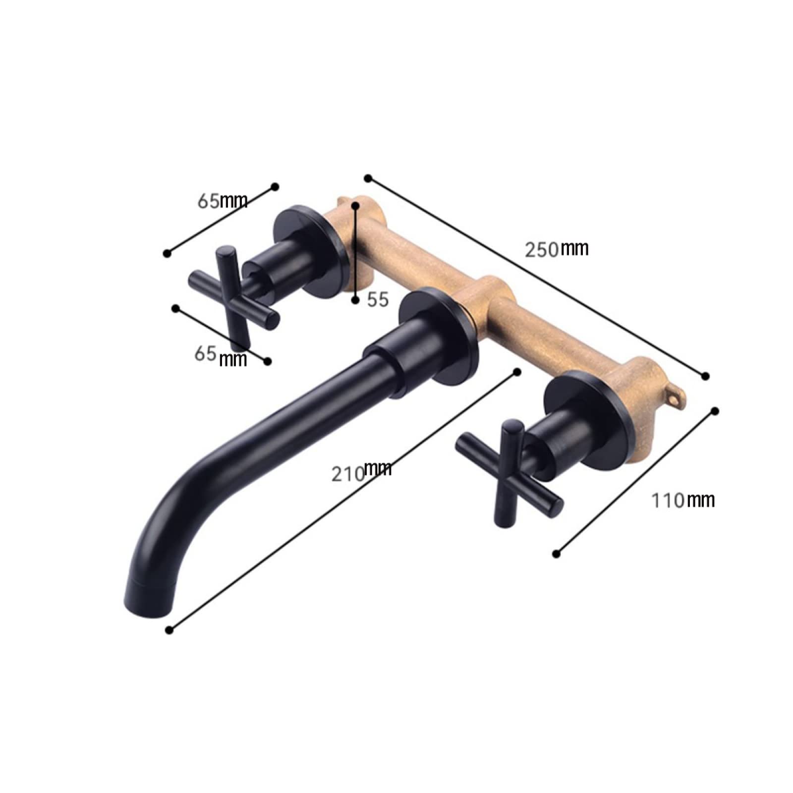 Grifería para Lavabo Pared,Rotación de 360 Grados,Grifo de Pared de Dos Manijas,Grifo Empotrado Latón,Grifo de Lavabo para Agua Fría y Caliente,antiguo