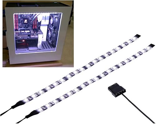 DS - Tira de luz LED blanca para PC con parte trasera magnética, conector Molex, paquete de 2 tiras LED para kit de iluminación de carcasa de PC (18
