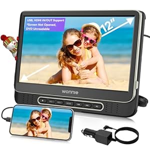 WONNIE 12″ Headrest Video Player for Car, Support 1080P/MP4 Video with HDMI Input/Output, Mounting Bracket, USB Card Reader, AV in, Remote Control, Car Chargerï¼* DVD NOT Readable, No Battery