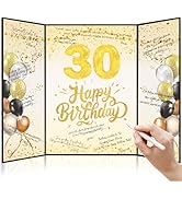 Tnvee 30TH Birthday Party Guest Book Birthday Decorations for Man & Women, Large 19" x 12.2" Blac...