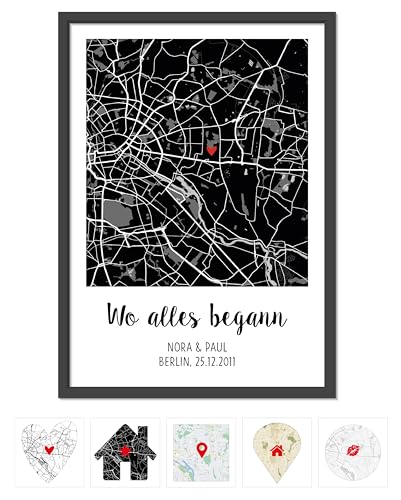 OWLBOOK® Personalisierte Geschenke für Frauen | Wo alles begann Bild mit Landkarte & Koordinaten | Geschenke als Geburtstagsgeschenk Jahrestagsgeschenk Valentinstagsgeschenk | A4/A3 zzgl. Rahmen