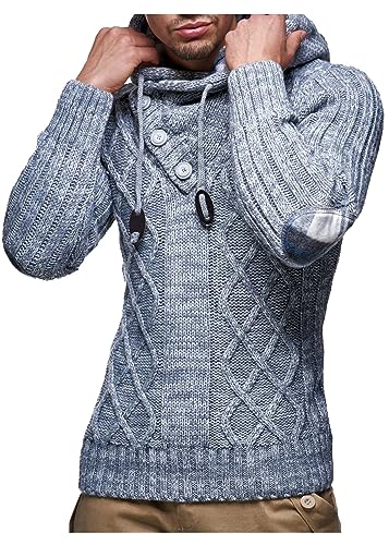 Leif Nelson Men's Knitted Hooded Sweater - Stylish Cable Knit Pullover with Button Detail, Warm and Comfortable for Fall & Winter Anthracite XXL