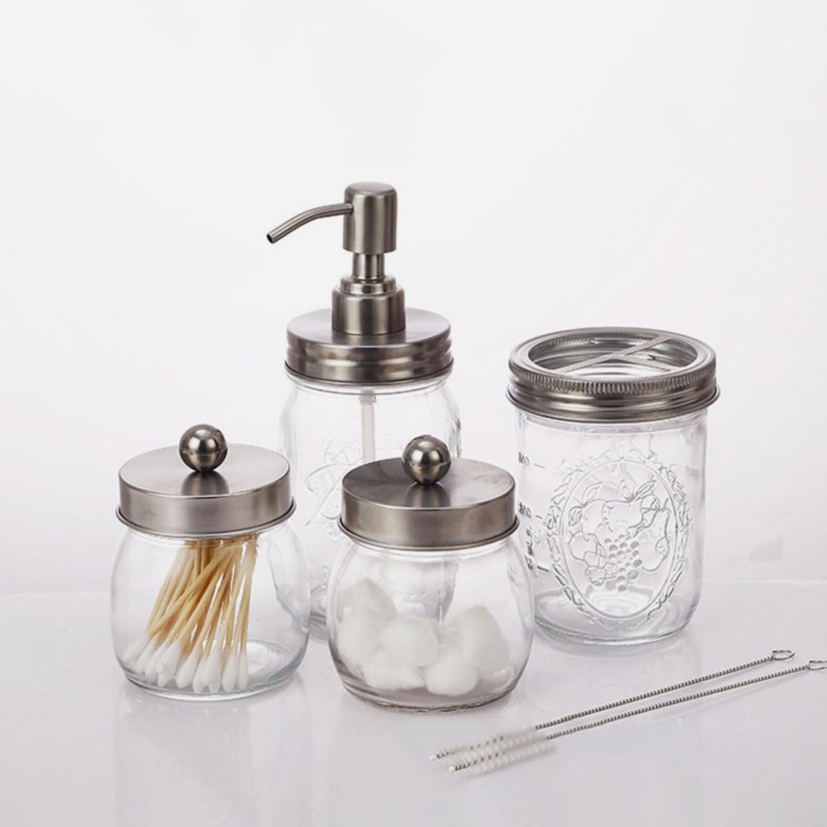 Soporte para Cepillos de Dientes Juego de Accesorios de Baño de Vidrio Plata Portacepillos y Botella de Loción para Baño y Uso en Casa