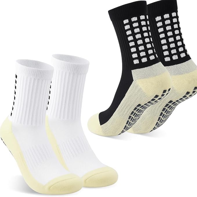 1 Pairs Athletic Non-slip Football Socks for Men Women, Anti-Slip Calf Size Cushioned, Breathable, Cotton, Grip Sports Crew Sock for Soccer, Rugby, Cricket, Yoga+