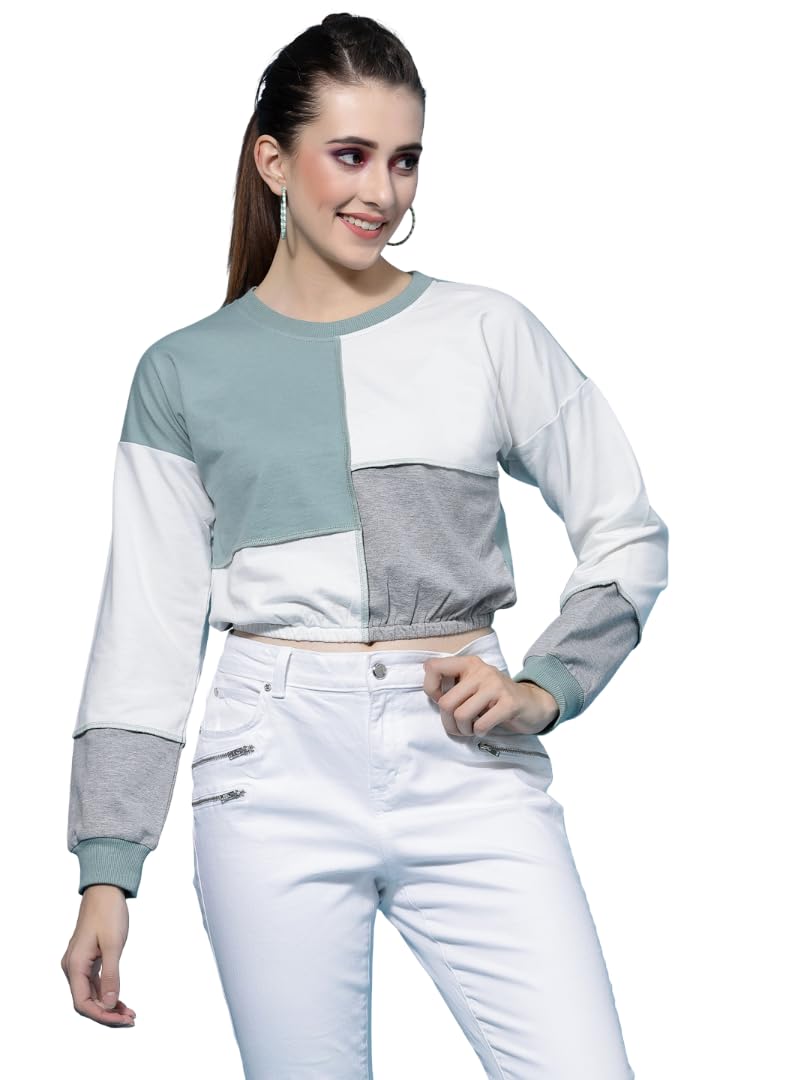 athena lifestyle Women and Girls Cotton Regular Fit Long Sleeves Round Neck Colourblocked Knitted Fuchsia Smart Casual Sweatshirt-picture-18