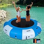 Inflatable Water Trampoline, 8/10/12FT Floating Lake Trampoline for Adults Portable Bounce Swim Platform for Lake, Pools Rope Ladder(NO Pump) (Blue, 8FT)