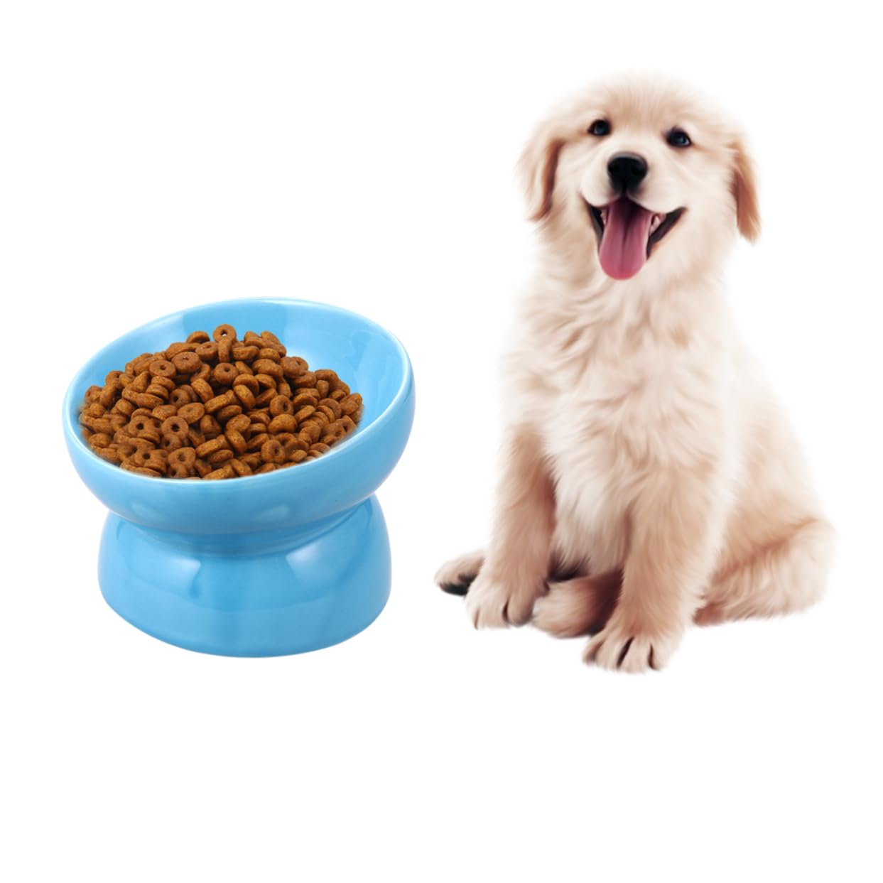 BESPORTBLE Dog Ceramic Bowl Elevated Base Pet Feeder Slanted Mouth Large Size Light Blue
