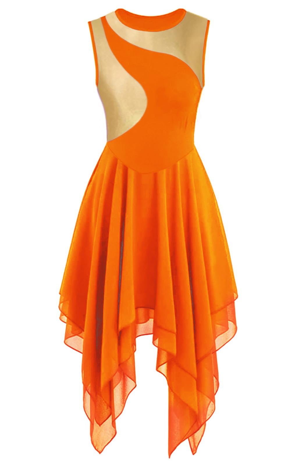 yrsZX Women's Praise Dance Dress Tunic Irregular Flowy Skirt Sleeveless Worship Liturgical Lyrical Dance Costume