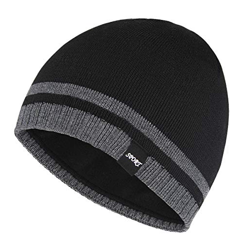Bodvera Mens Winter Beanie Hat Warm Knit Cuffed Plain Toboggan Ski Skull Cap (3 Patterns)