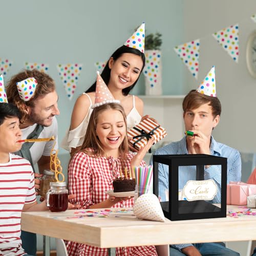 Image of 1 Pack Black Card Box for Party, Transparent Wedding Card Box Gift Cards Receiving Box Money Box for Birthday, Bridal or Baby Showers, Retirement, Anniversary, Graduation
