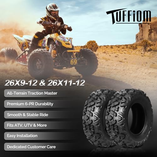 Image of TUFFIOM 26x9-12&26x11-12 Set of 4 for All Terrains, Mud Sand Off-road ATV UTV Tire for Trail Vehicles, 6 PR, Deep Tread, Tubeless