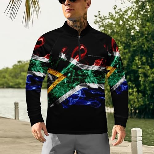 Flag of South Africa Men's Rash Guard Long Sleeves Quick Dry Fishing Workout Shirts with Zipper2