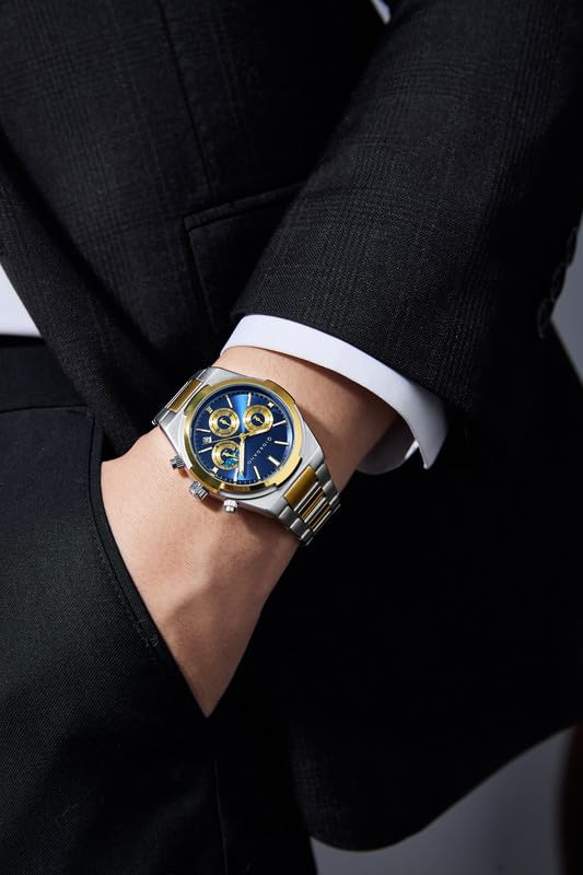 Image of Giordano Luxury Multifunction Quartz Watch for Men with Round Dial, Triple Sub-Dials, Moonphase Display, Date Window, Water Resistant and Stainless Steel Strap - GZ-50152