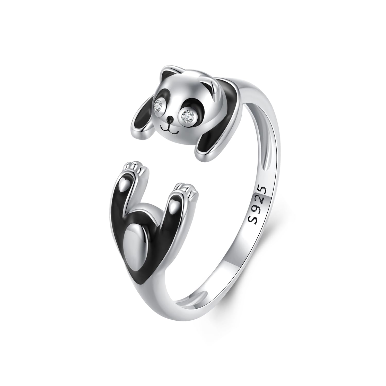 Panda-Ring aus 925er-Sterlingsilber, niedlicher Tierring, Verstellbarer offener Ring, Panda-Schmuck, Geschenk für Frauen und Mädchen