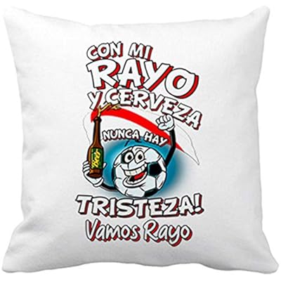 stampats Cojín con Relleno Frase con mi Rayo y Cerveza Nunca Hay Tristeza Vallecas fútbol - Blanco, 35 x 35 cm | Ya disponible en tu tienda friki favorita! En mundofriki.es!