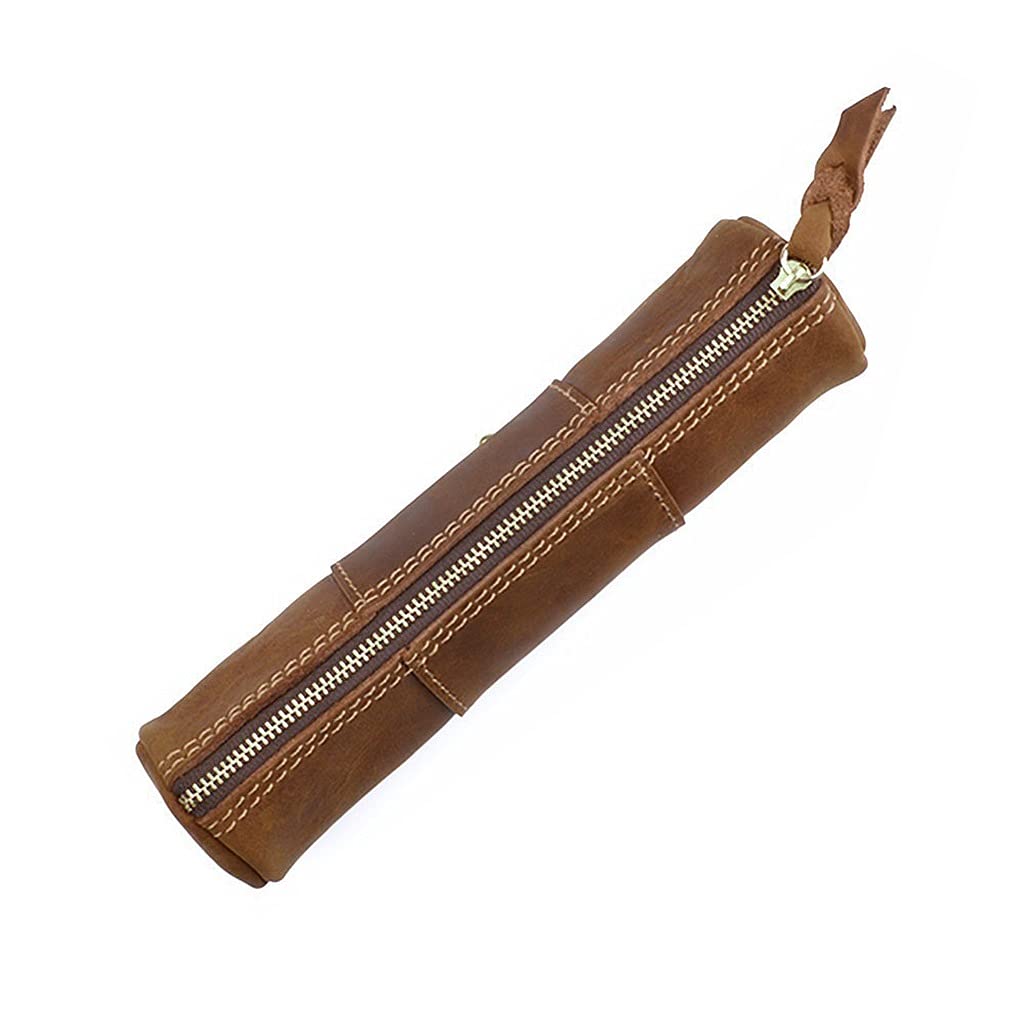 Útiles Escolares: Bolsa de Almacenamiento de Caja de papelería multifunción de Alta Capacidad y Cuero con Cremallera Retro - Estuche para lápices D205X52mm