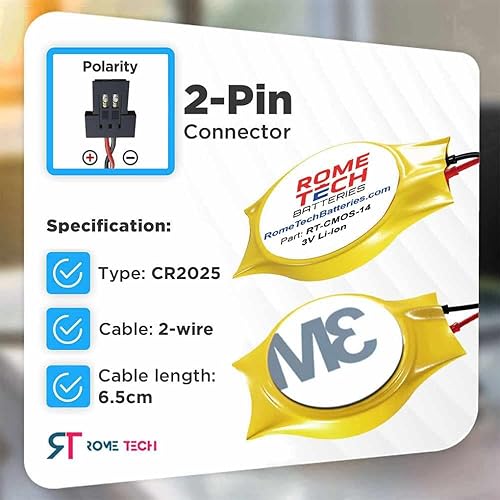 Miniatura 2 de Rome Tech CR2025 W CMOS Batería para Dell Alienware M15  M17 Genuine KTS 8b1 - Batería de respaldo para laptop BIOS RTC 3V CR2025W con conector FI